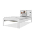 modern single wooden bed frame beyond living