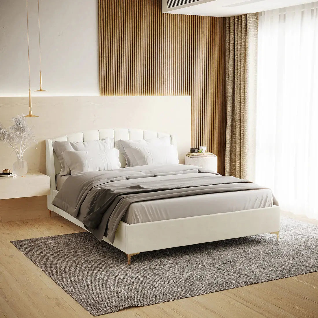 modern velvet double bed frame beyond living