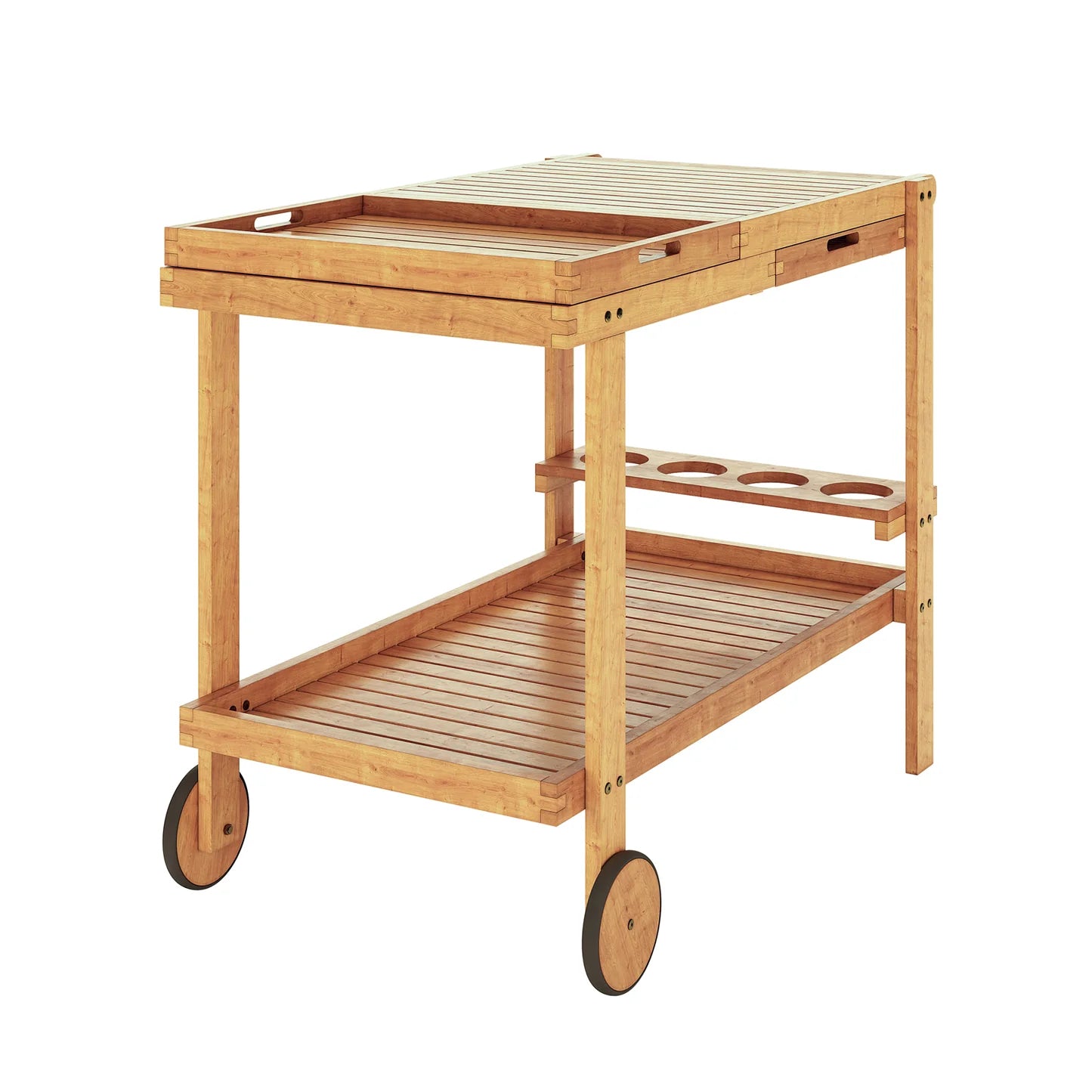natural acacia wood outdoor serving cart for BBQ area
