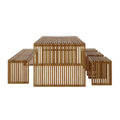 natural timber 6 seater outdoor dining table and bench set