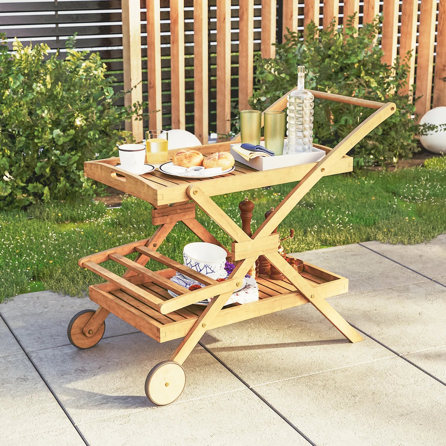 natural timber BBQ cart for patio and outdoor cooking