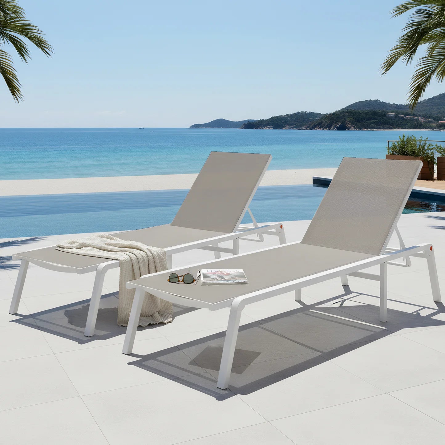 outdoor sunbed set of 2 aluminium textilene pool loungers