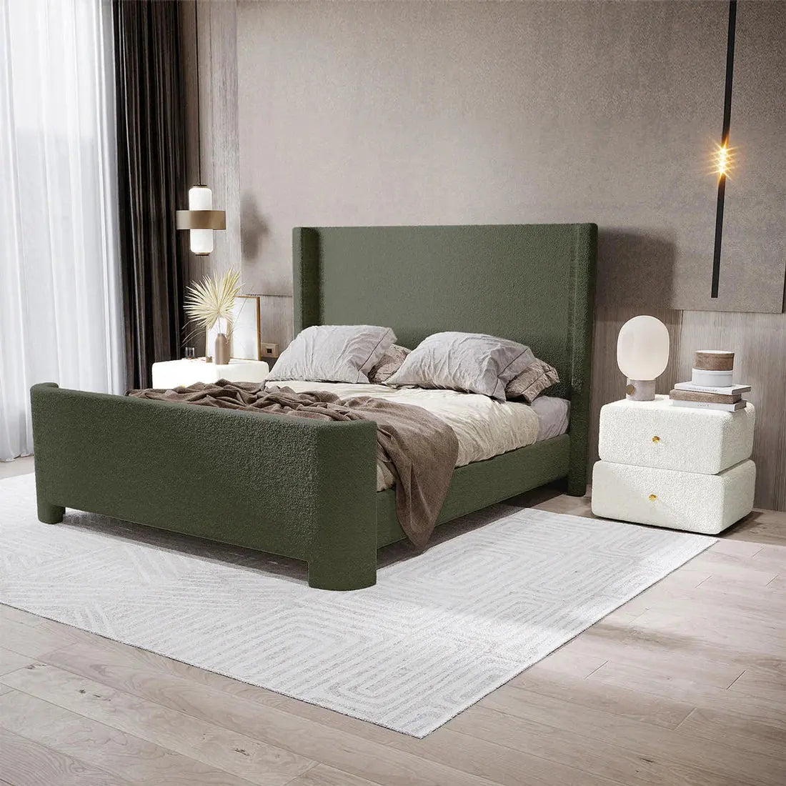 palmira queen boucle fabric bed frame australia
