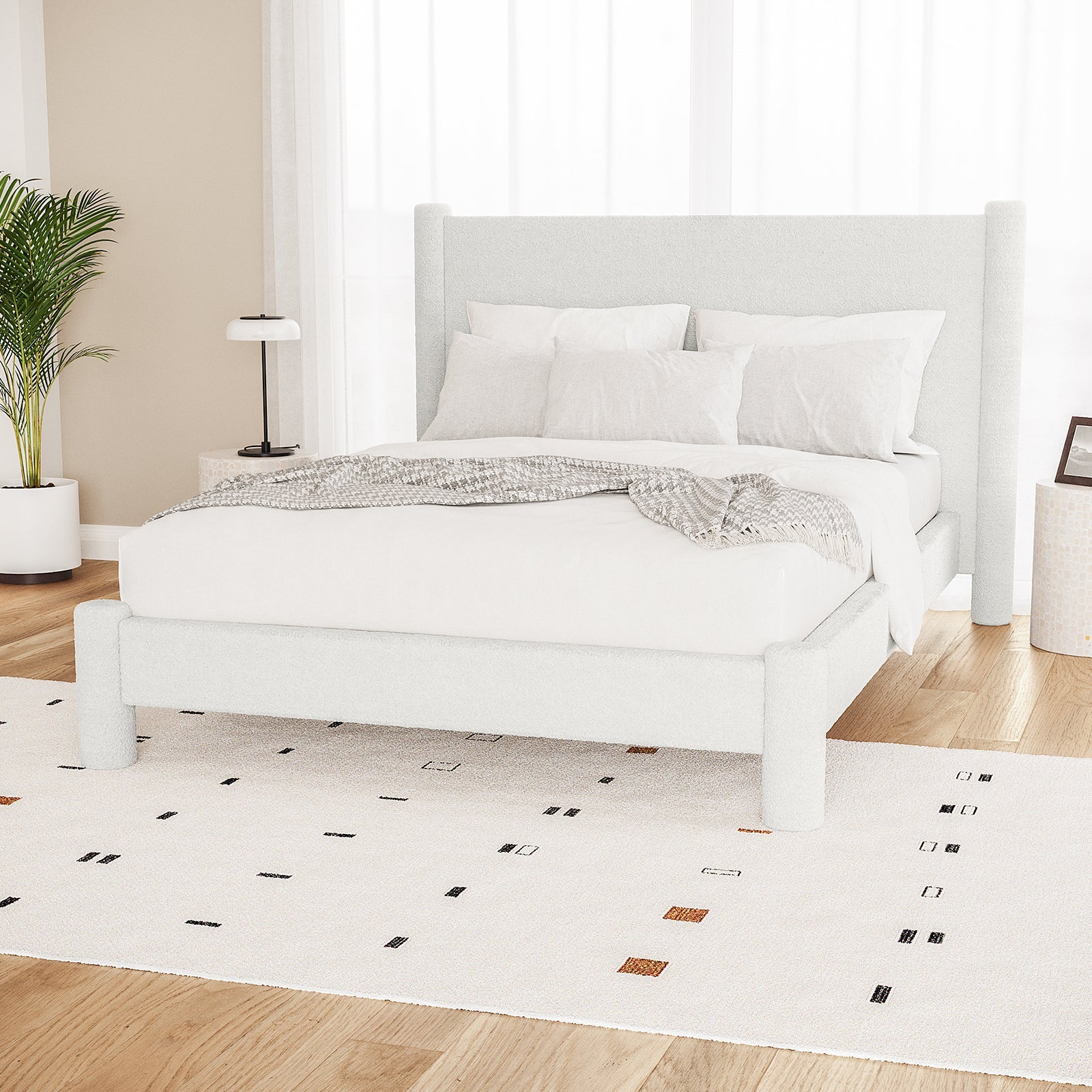 rhoda double boucle fabric bed frame cream white australia