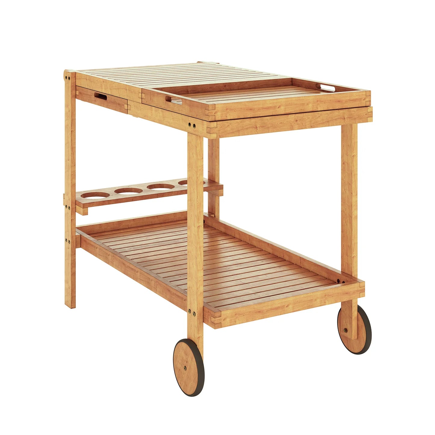 solid wood BBQ serving cart for patio and backyard cooking