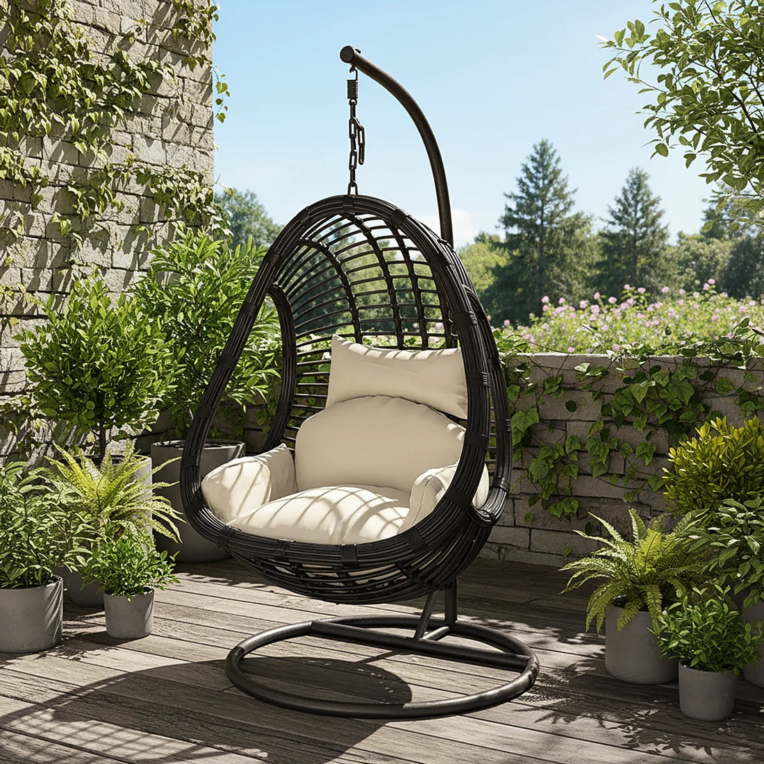 Beyond Living rattan hanging egg chair for patio lounge