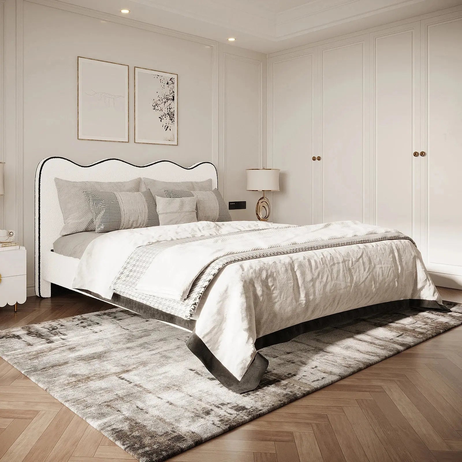 upholstered boucle bed frame double size bedroom furniture