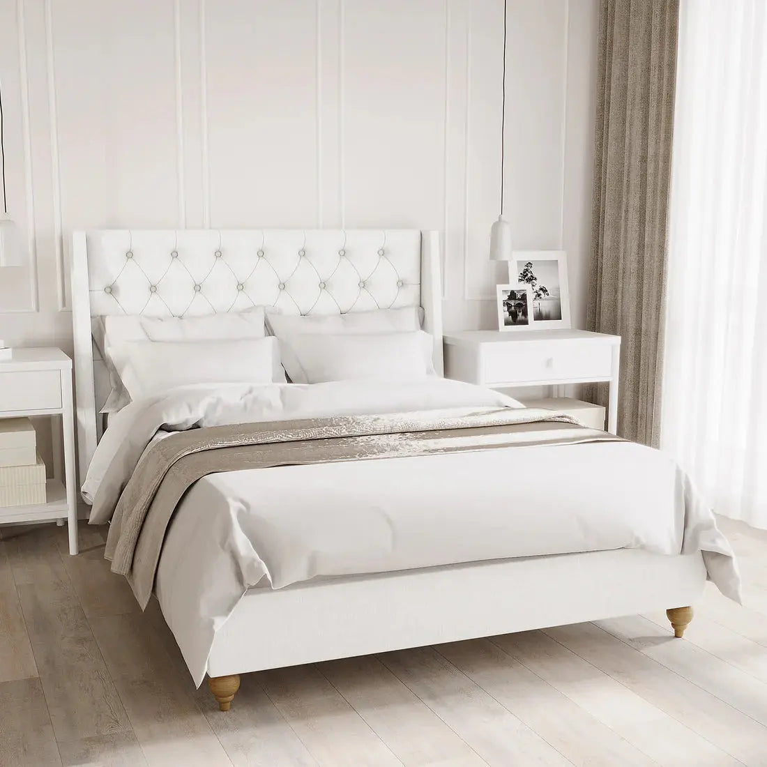 vilania double fabric bed frame with buttons australia
