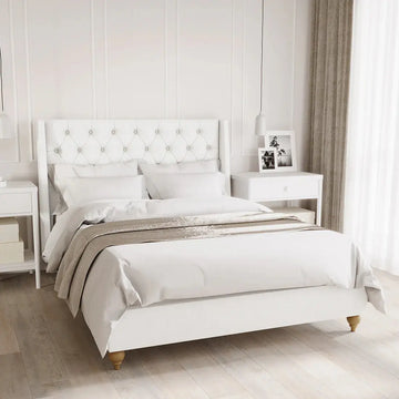 vilania double fabric bed frame with buttons australia