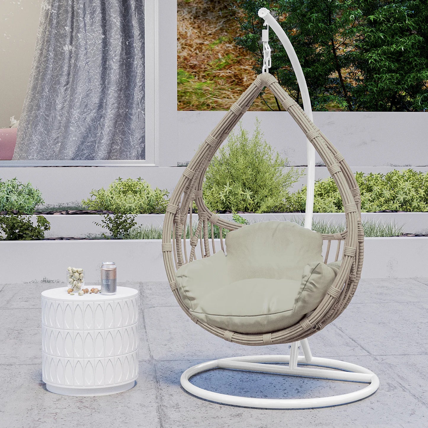 wicker outdoor egg chair with cushion for garden seating